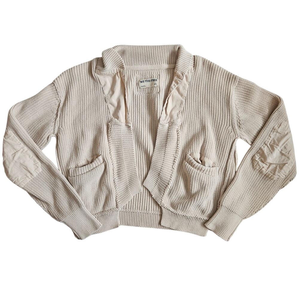 We The Free Cardigan Open Front Boho Cream Knit - Size XS